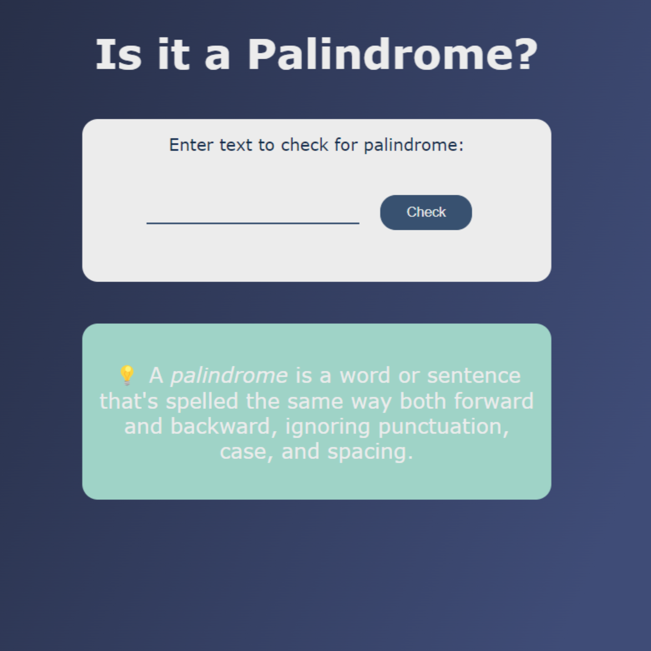 Palindrome Checker Screenshot